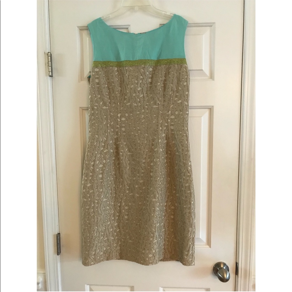 Ellie Tahari Tan and Blue Dress
